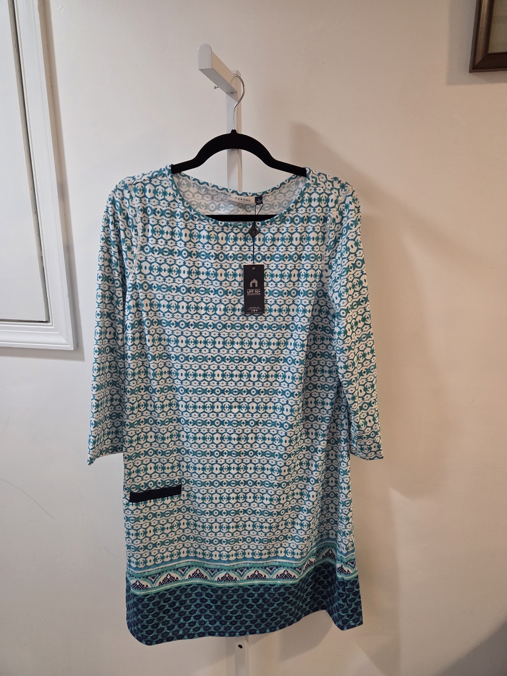 Cabana Life Teal and White Patterned Midi Shift Dress